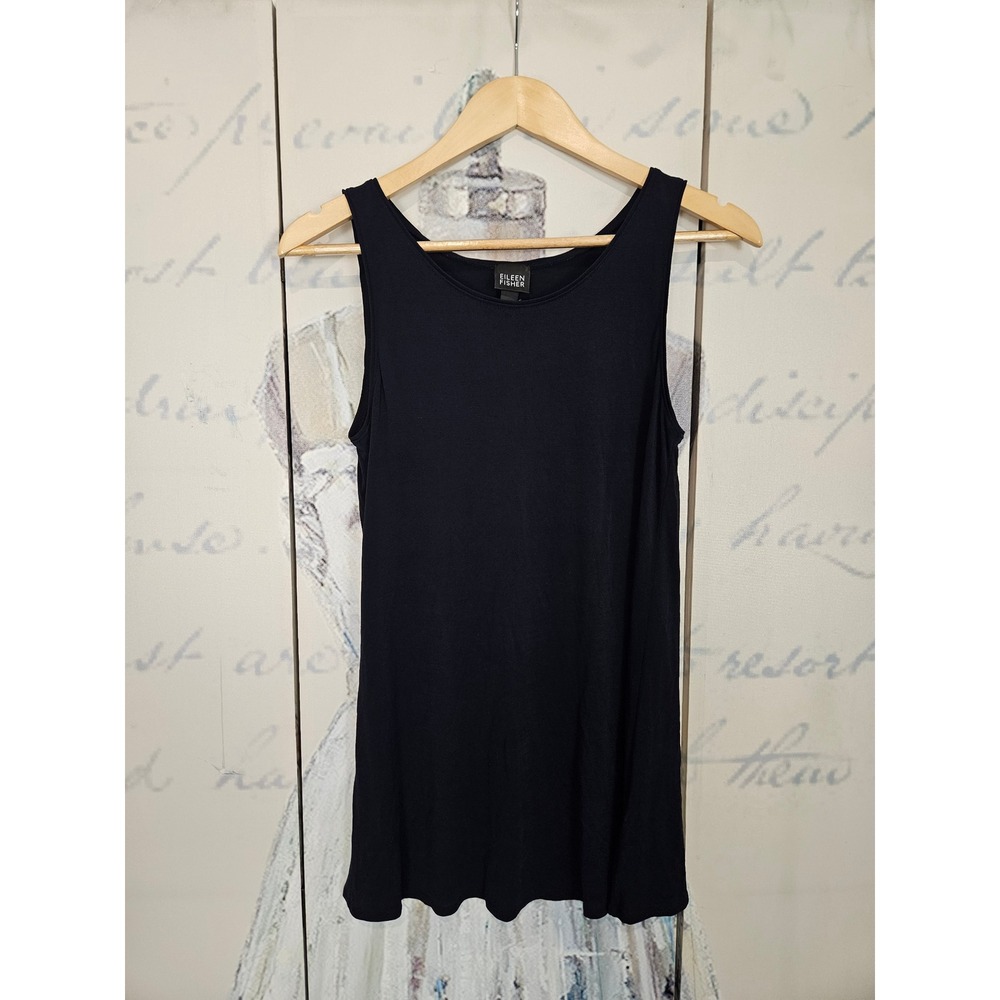 Eileen Fisher Tank Top S Blue 100% Silk Jersey Scoop‎ Neck Minimalist Layering